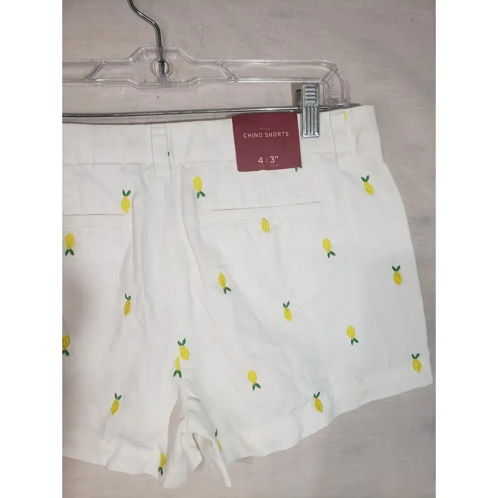 Merona Green White Lemon Pattern Casual Chino Shorts Sz 4 R309